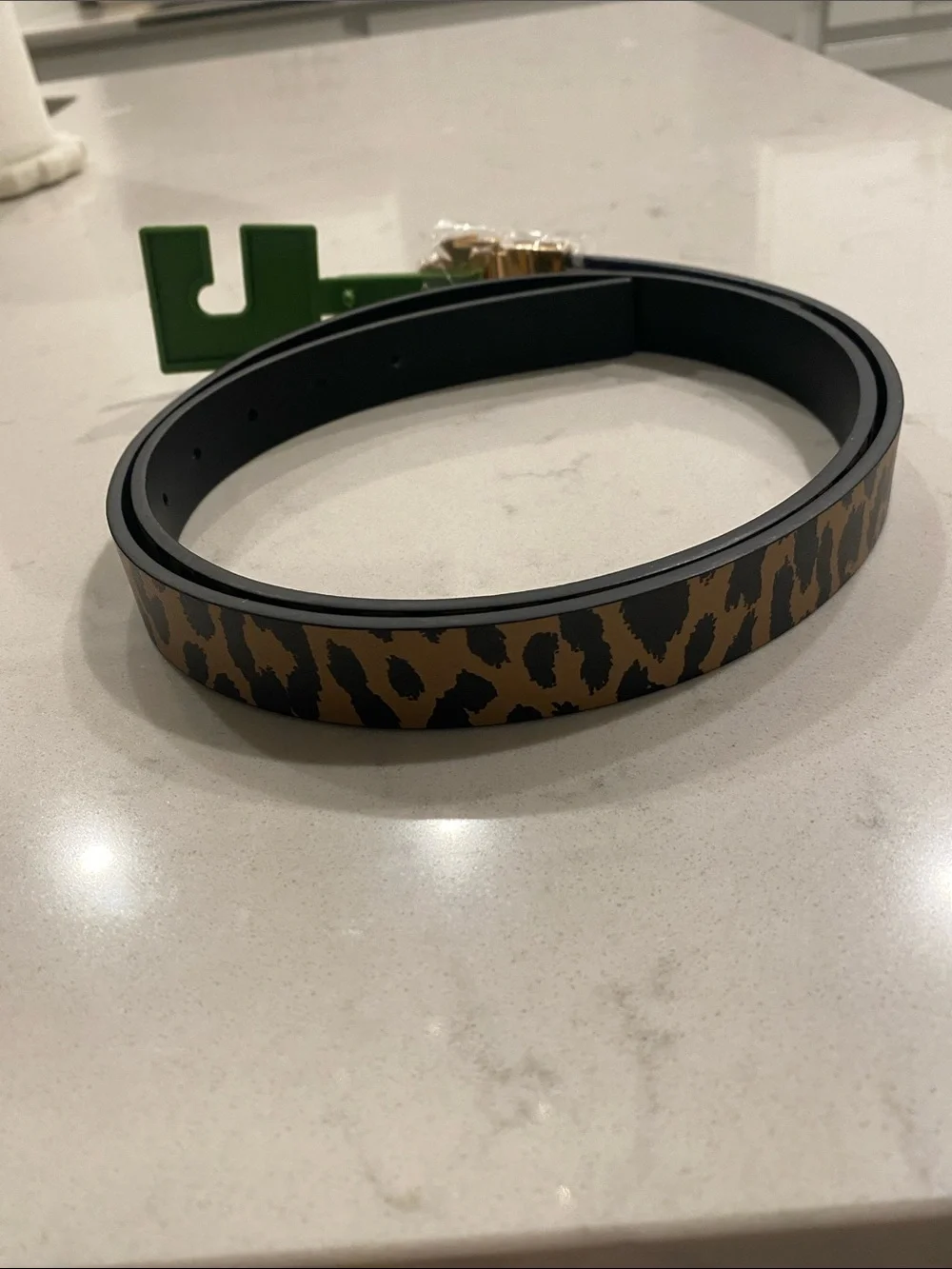 Kate Spade Reversible Leopard Strap Belt with Gold Heart Buckle